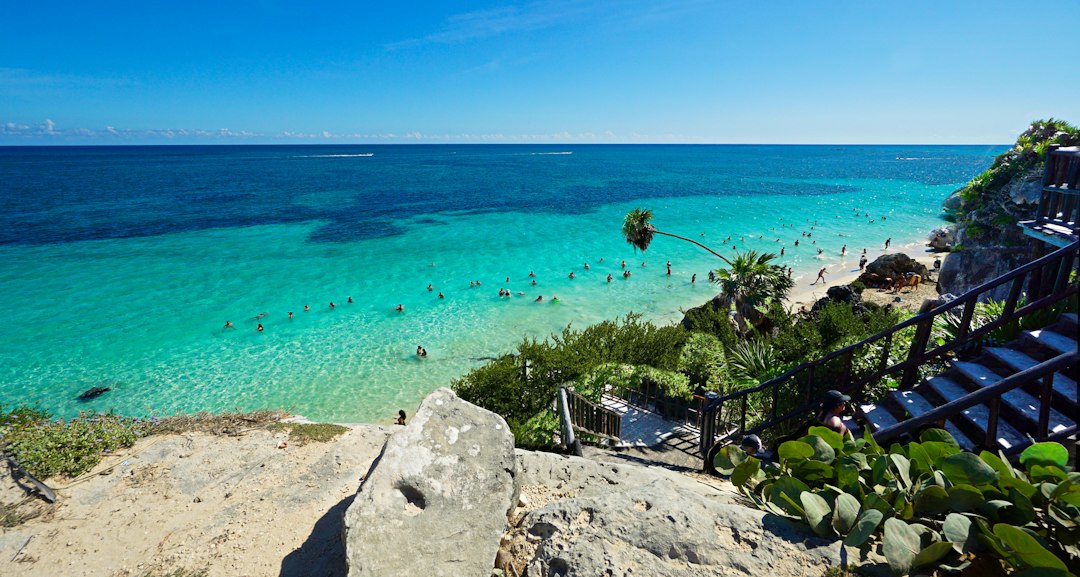 Extraordinary beach of the ruins of Tulum.